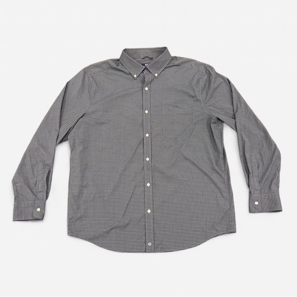 Vineyard Vines Grey Classic Fit Plaid long sleeve button up shirt B3